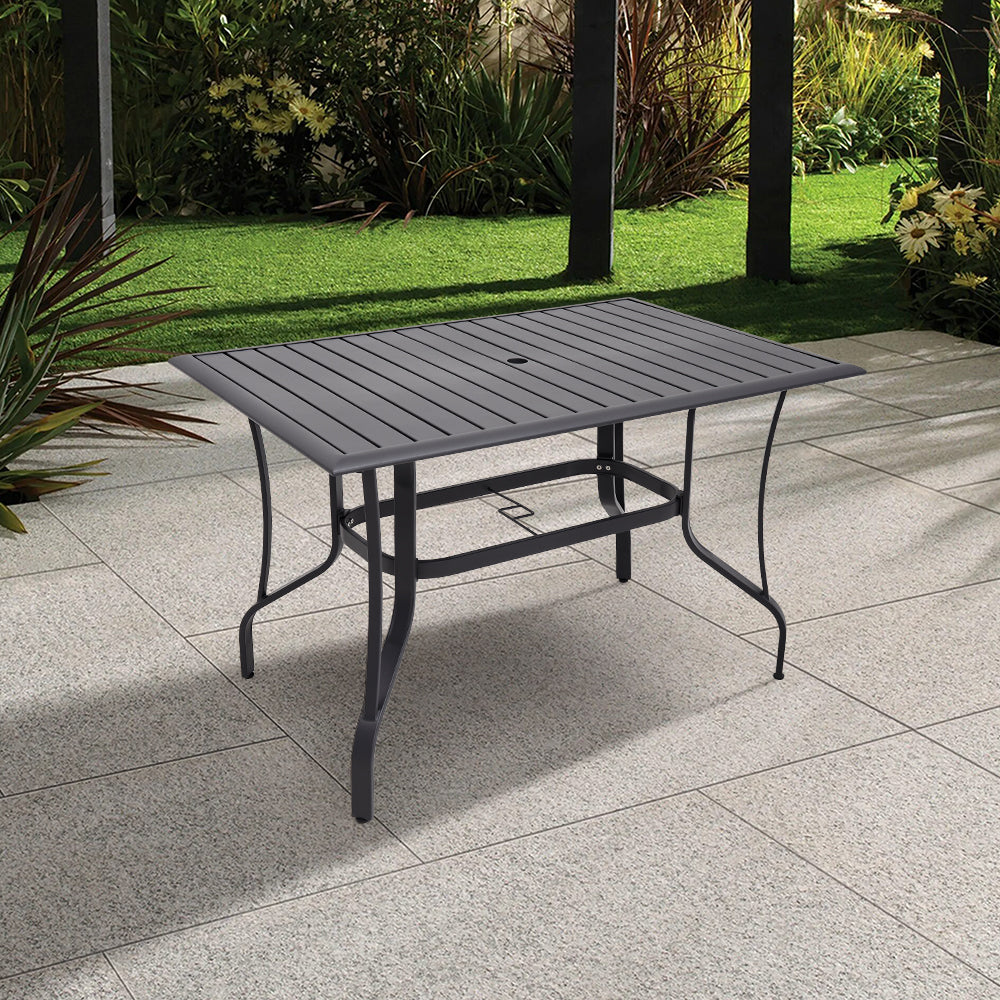 Rectangular Garden Metal Slatted Coffee Table - 120/150cm W X 80/90cm D X 75cm H | Medium | Black