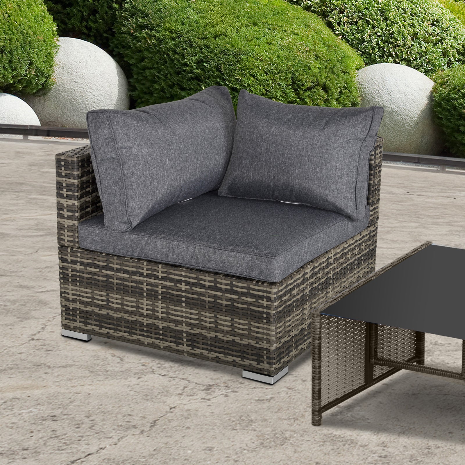 Pe Rattan Wicker Corner Sofa Garden Single Sofa Chair | Dark Gray