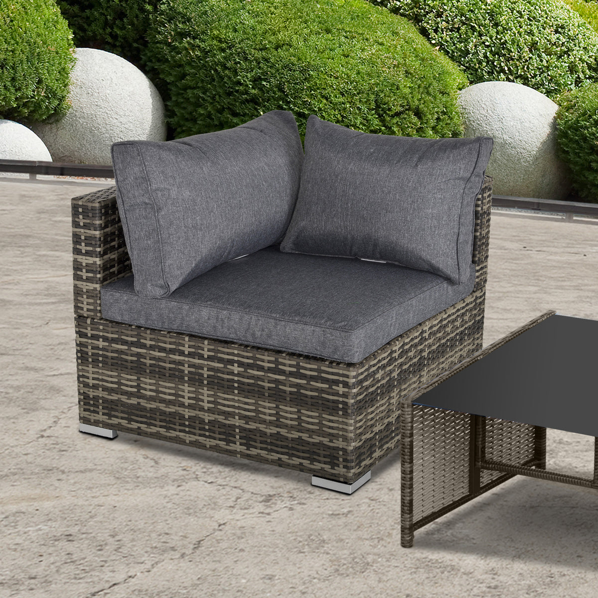 Pe Rattan Wicker Corner Sofa Garden Single Sofa Chair | Dark Gray