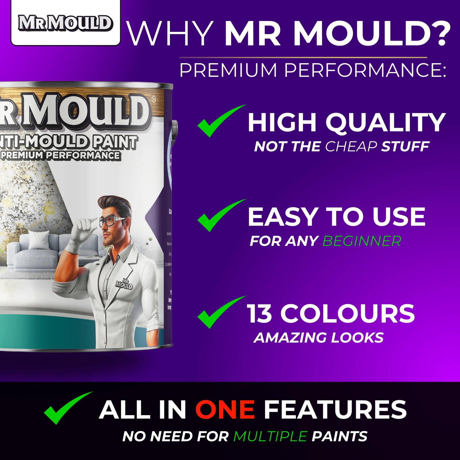 Anti-mould Paint - Premium Colour & Protection For Interior Walls & Ceilings | 1L | Dove Grey
