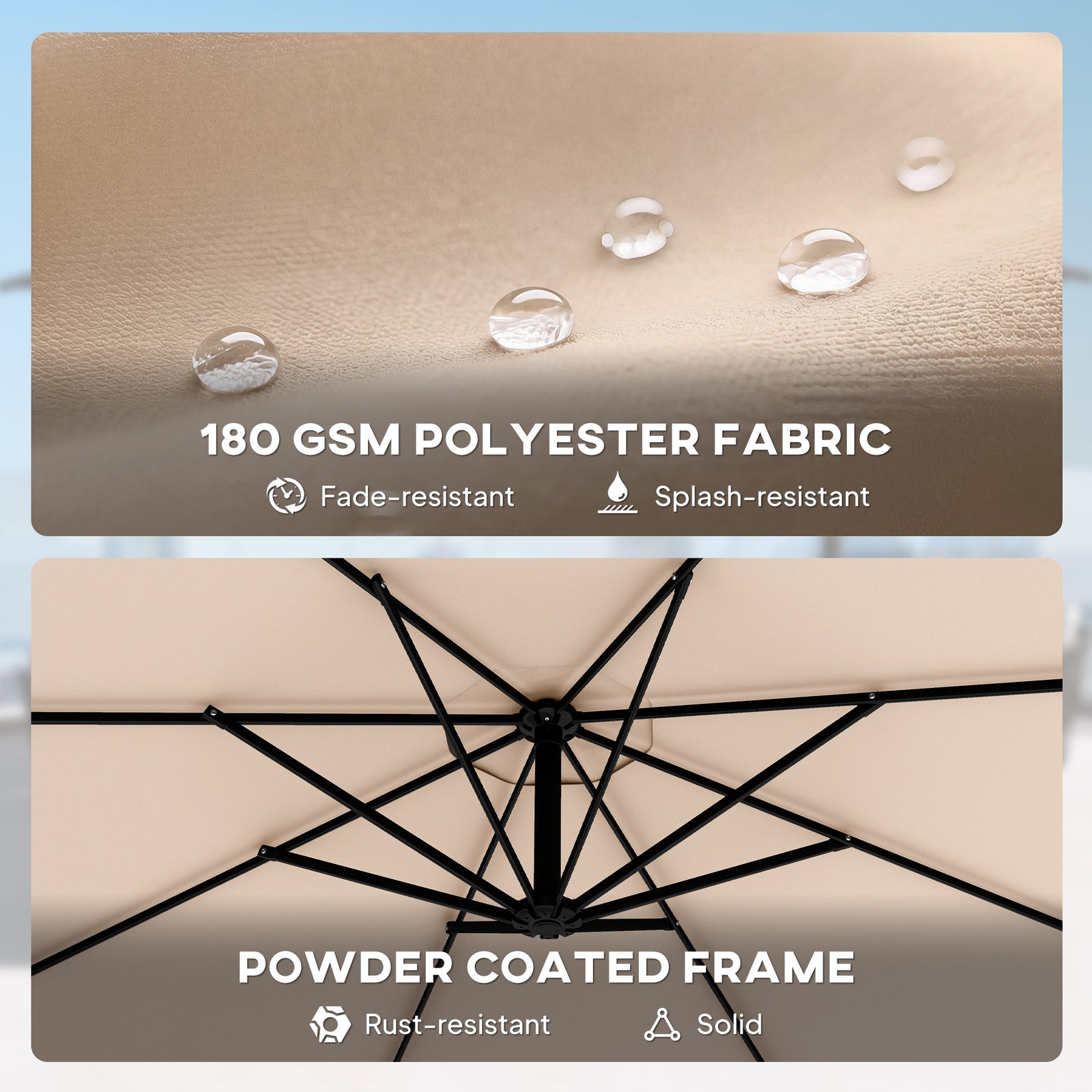 3 M Cantilever Parasol, Offset Umbrella With Cover And Wind Ropes | Khaki