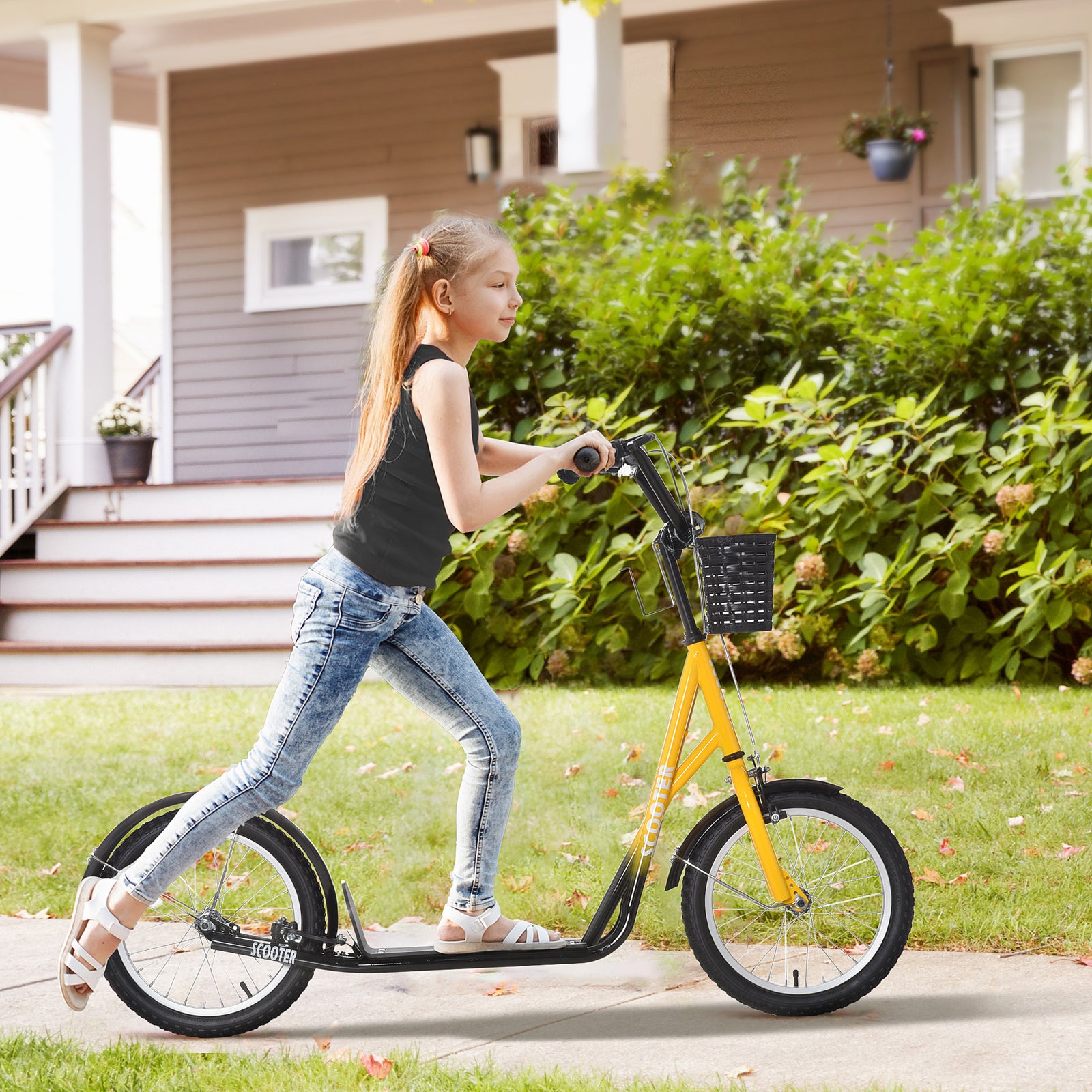 Kids Kick Scooter Teen Ride On Adjustable Children Scooter With Brakes | Orange