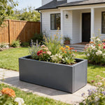Zinc Galvanized Steel Planter Box With Drainage Hole –rectangle Raised Planter Box Outdoor Balcony Garden Trough Pot | Large | Anthracite Grey