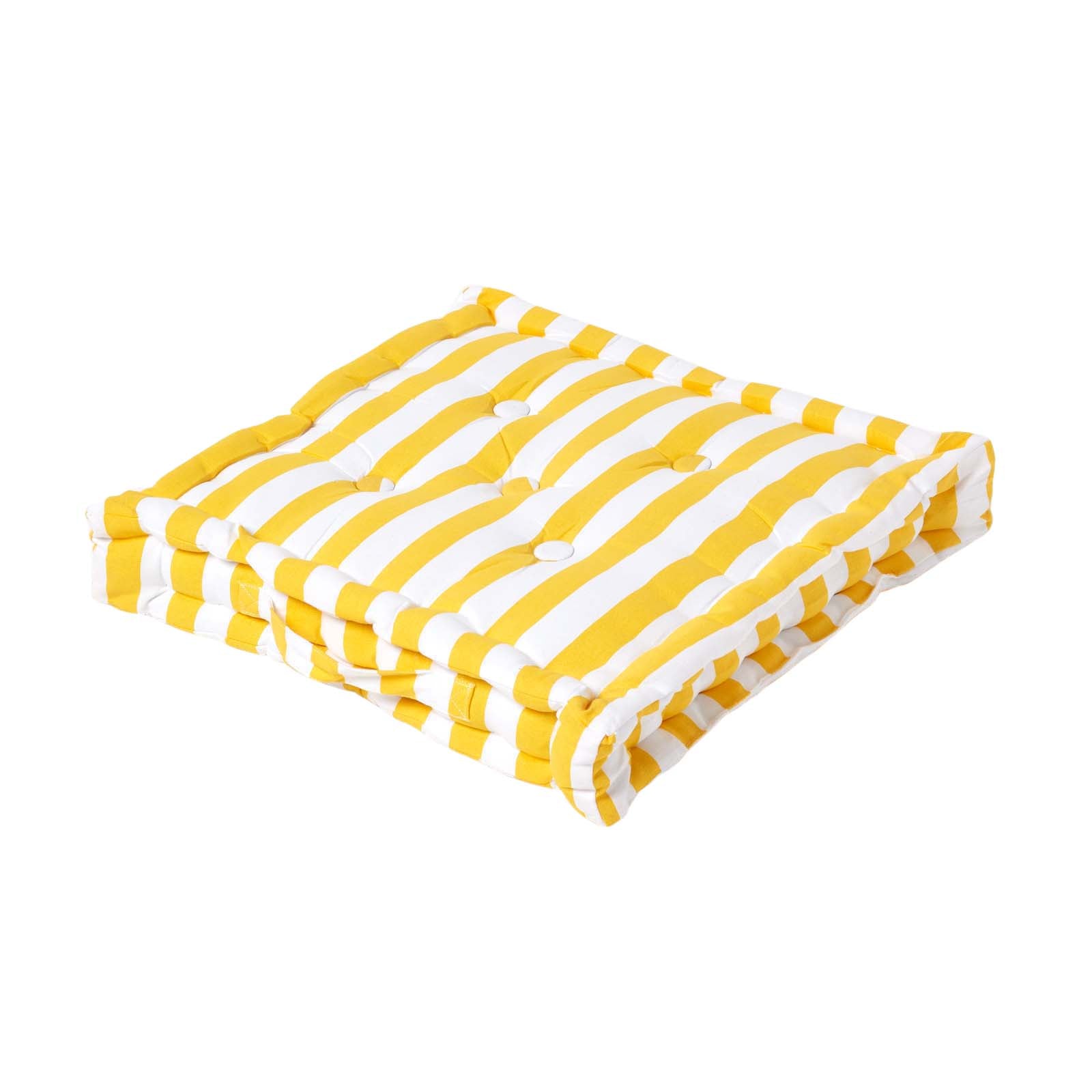 Cotton Thick Striped Floor Cushion | 50cm x 50cm | Yellow