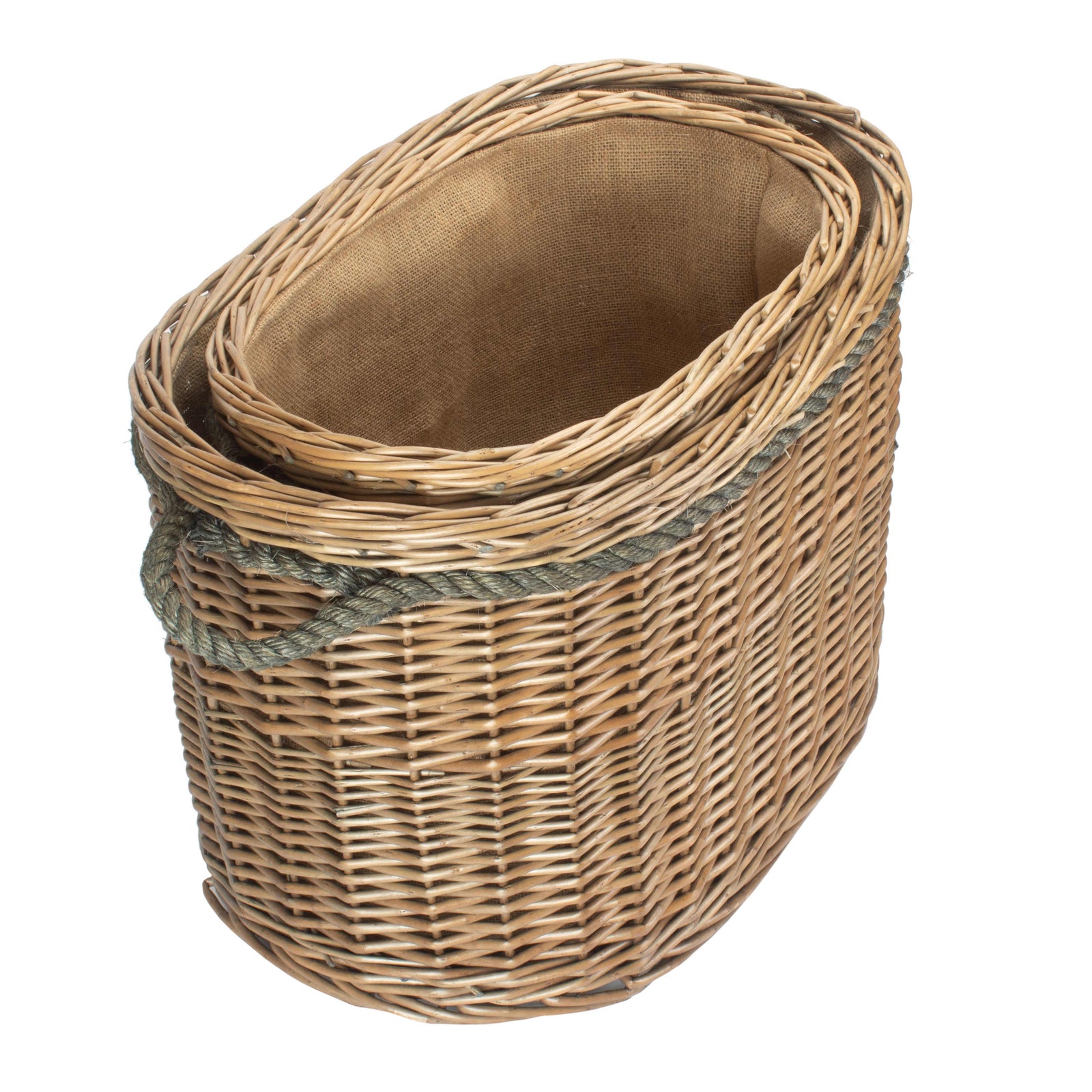 Wicker Oval Rope Handled Log Basket | Set-of-2 | Brown