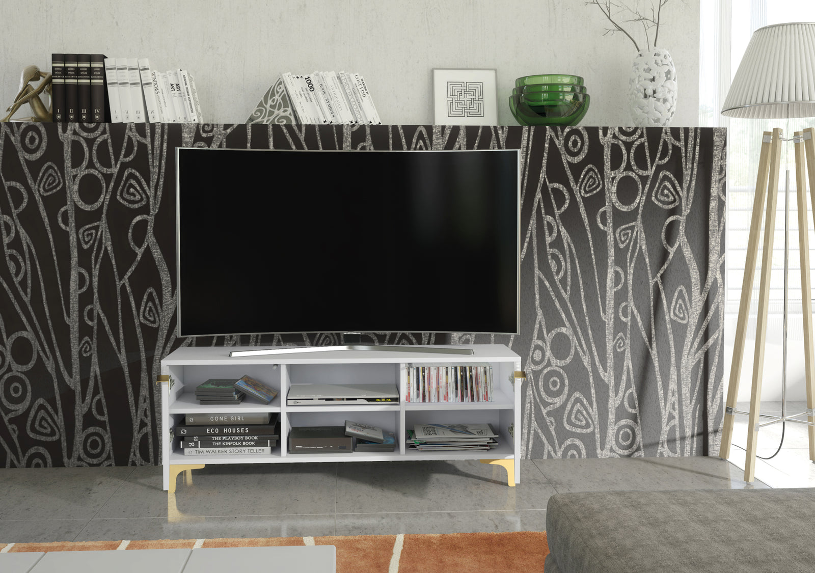 Tide Crest Tv Unit 120cm - Fluted Design | White