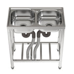 71cm W X 39cm D X 80cm H Two Compartment Stainless Steel Sink With Shelf