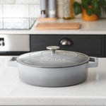 Cast Iron Casserole Set Of 2 20cm & 28cm / 2.8l & 4.3l Dishes Oven Proof Enamelled Cast Iron Pans With Lids | Gray