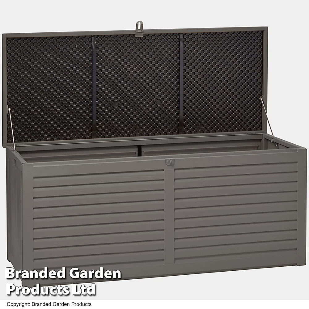 490l Garden Storage W/sit On Lid-grey W/blk Lid