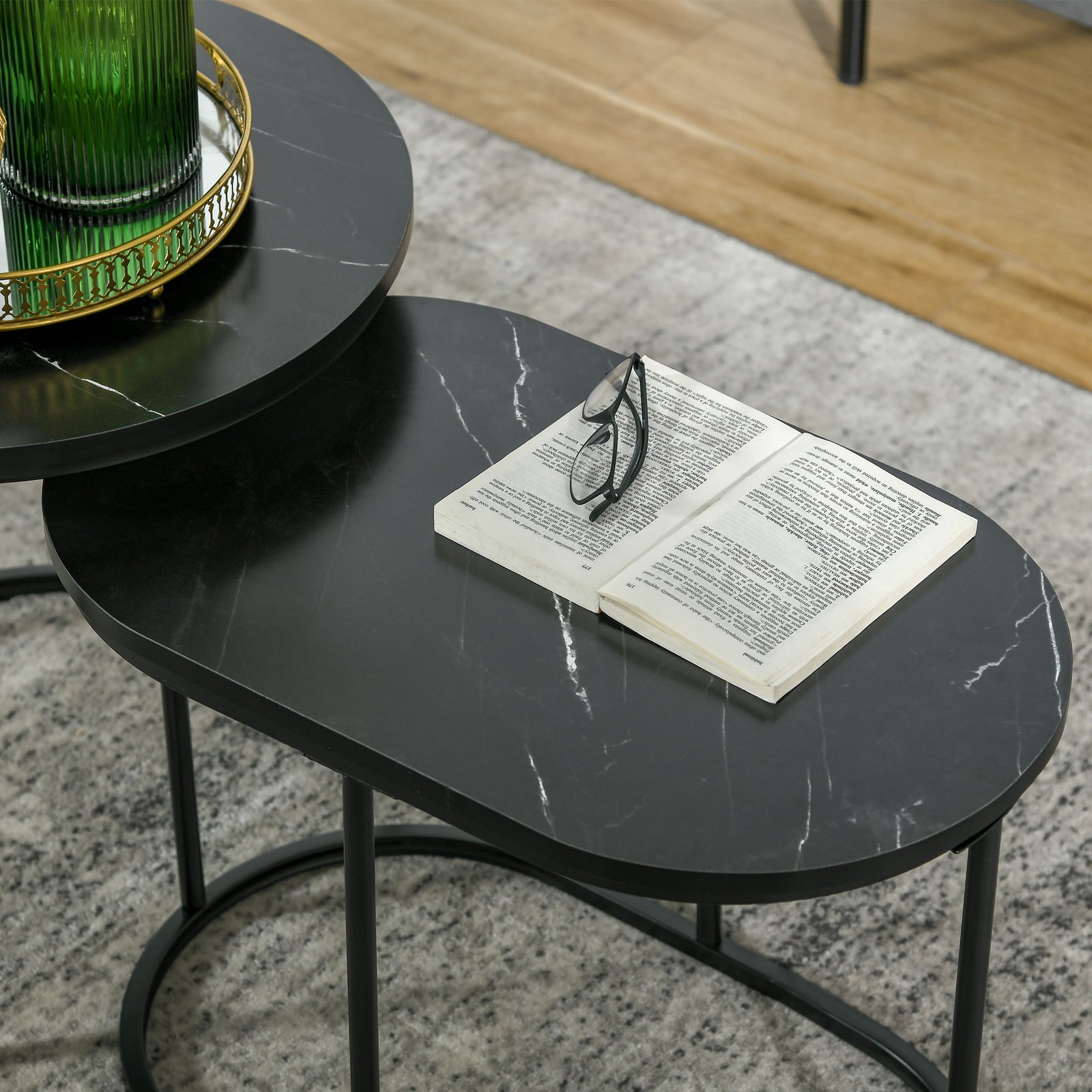 Coffee Table Faux Marble, Side Accent Tables, Black