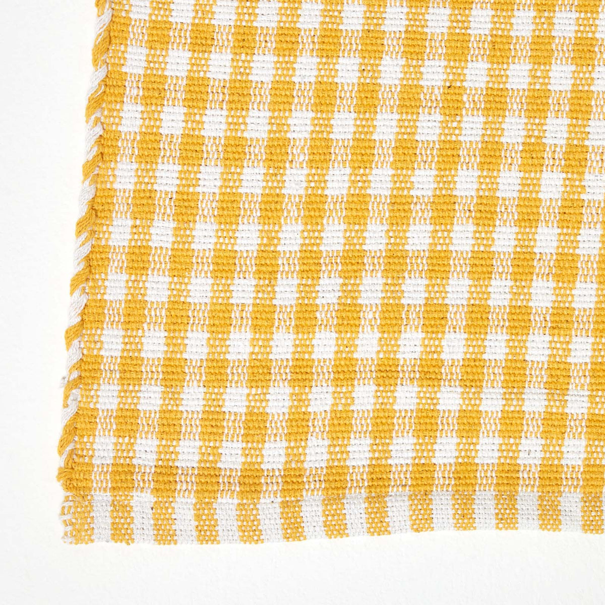Cotton Gingham Check Rug Hand Woven | 200cm | Yellow
