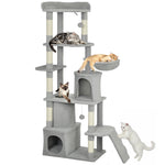 170 Cm Cat Tree, Large Cat Tower With 7 Scratching Posts, Light Grey