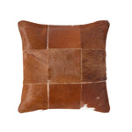 Real Leather & Goat Hair Check Cushion With Feather Filling | 45cm x 45cm | Beige Brown