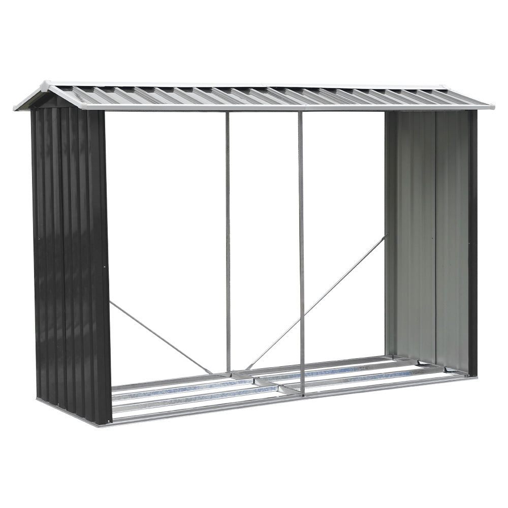 Outdoor Garden Steel Log Storage Shed Weatherproof Firewood Organizer | One Size | Anthracite