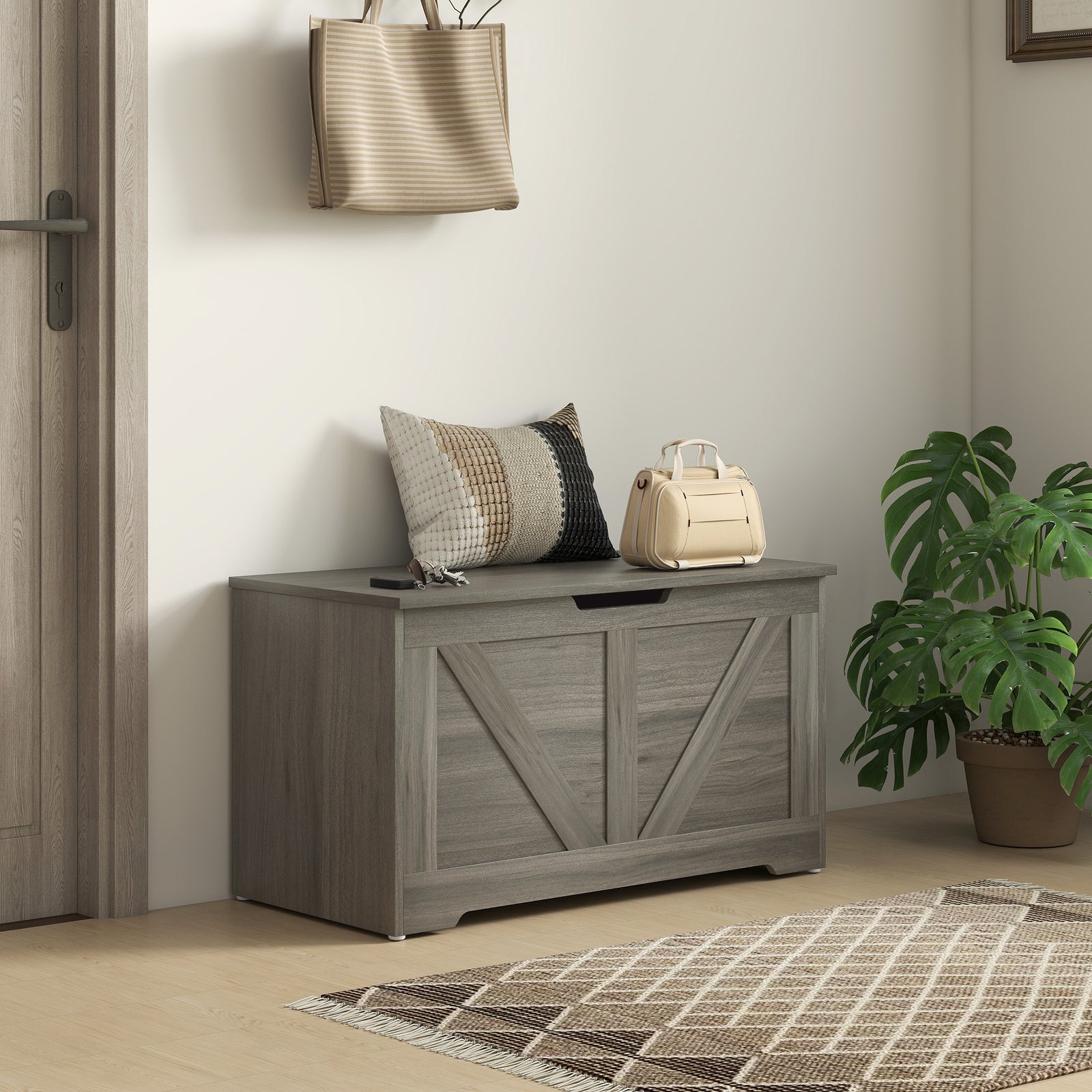 Storage Trunk With 2 Safety Hinges, 80cm | Charcoal Grey