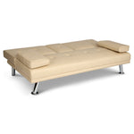 Faux Leather Click Clack Sofa Bed - 2 Seater | Beige