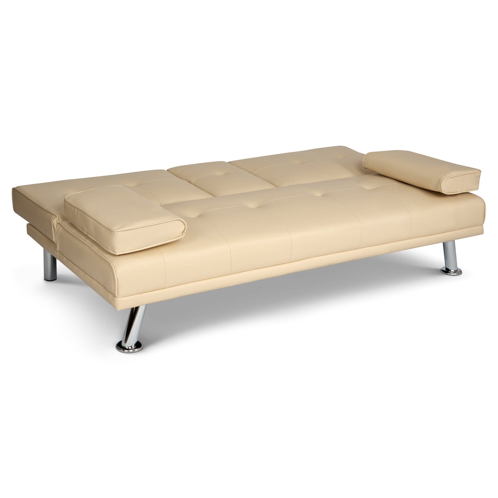 Faux Leather Click Clack Sofa Bed - 2 Seater | Beige