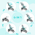 6 In 1 Kids Trike, Stroller With Parent Handle | Green