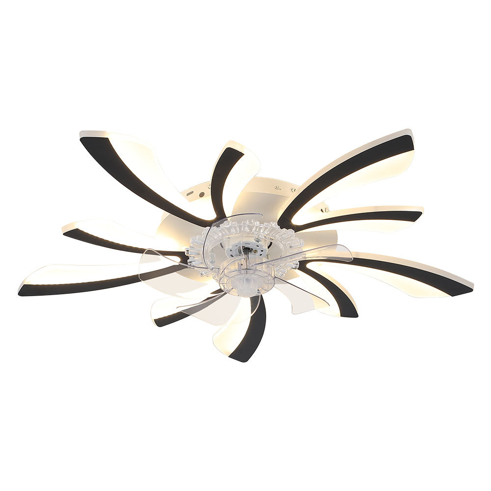 Striped Ceiling Fan Light 30.7 Inch Led With 3-color Dimming, Reversible Quiet Motor, 6-speed, 2.4g App & Remote Control, Sleep Timer | Black