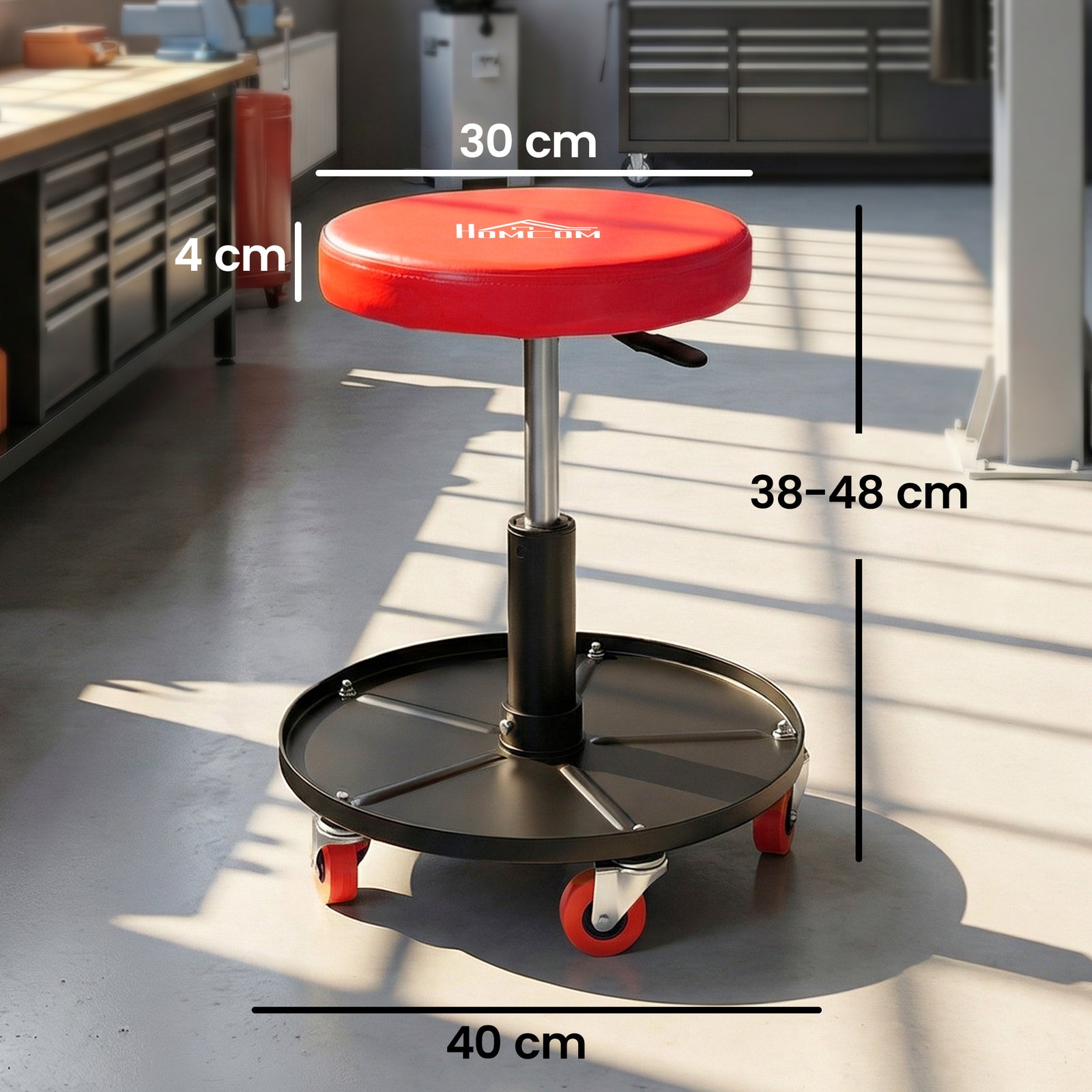 Outsunny Pneumatic Adjustable Mechanic Stool W/ Tool Tray, Wheels
