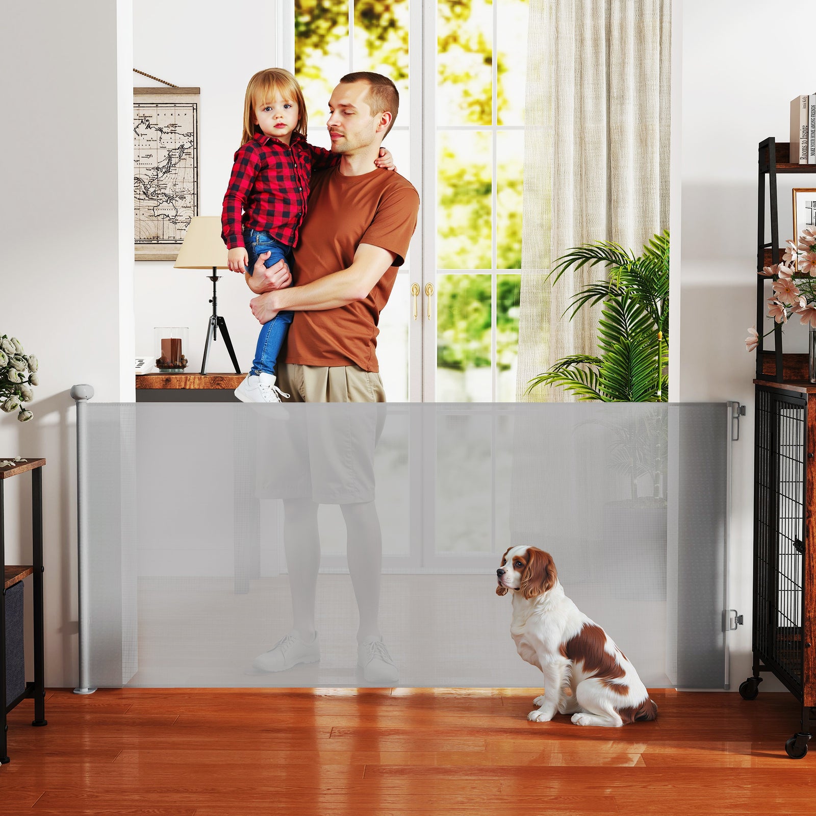 Pawhut Retractable Stair Gate, Dog Gate Extends Up To 180 Cm Wide, Grey