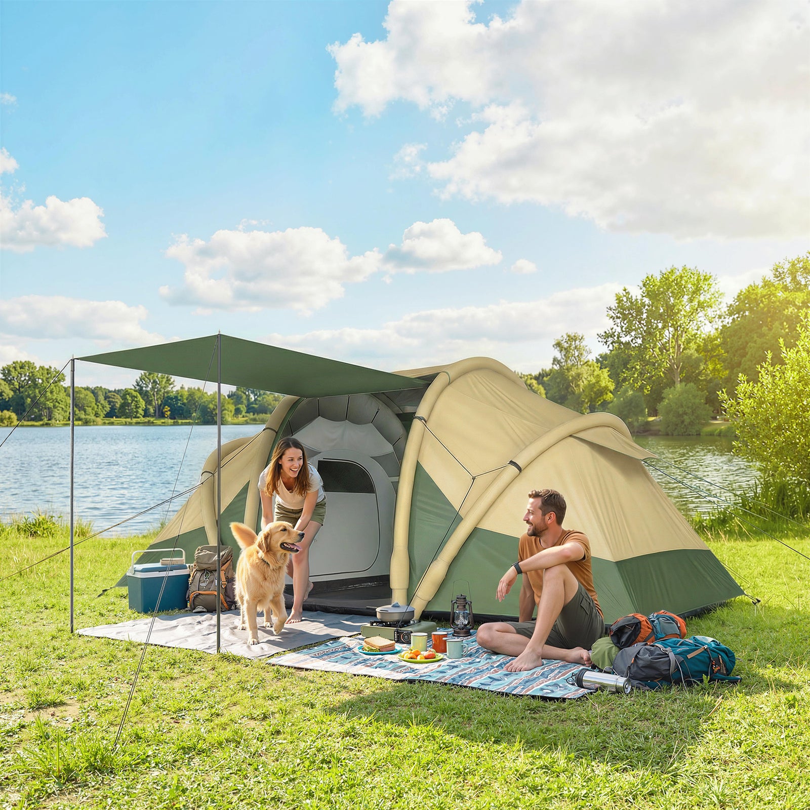 Inflatable Tent 3000mm Waterproof For 4 Person, Green | Green