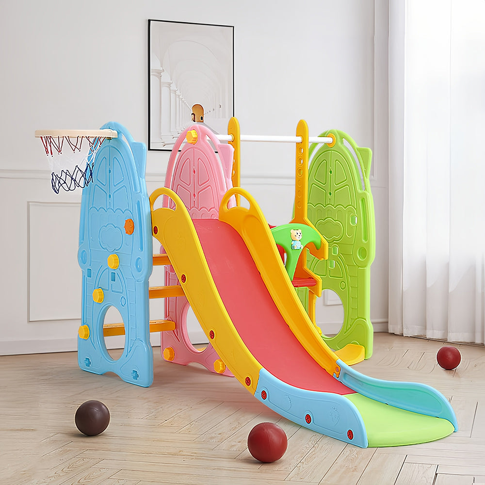 Colorful Toddler Slide And Swing Playset With Music And Safety Belt Indoor Playground For Kids Ages 1–4