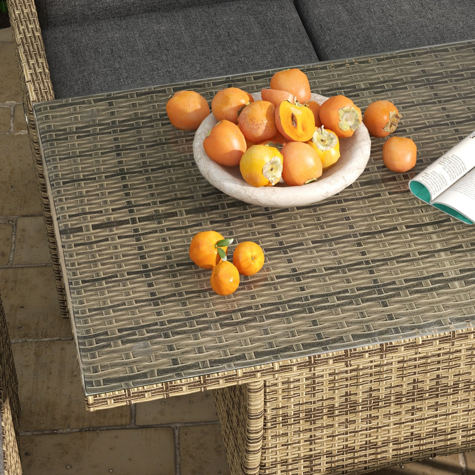 Outsunny 6 Pcs Pe Rattan Set W/ Chaise Lounge Chair