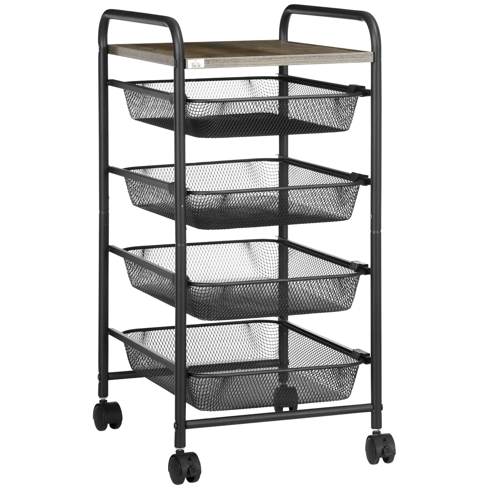 Storage Trolley Rolling Utility Cart With 4 Mesh Basket