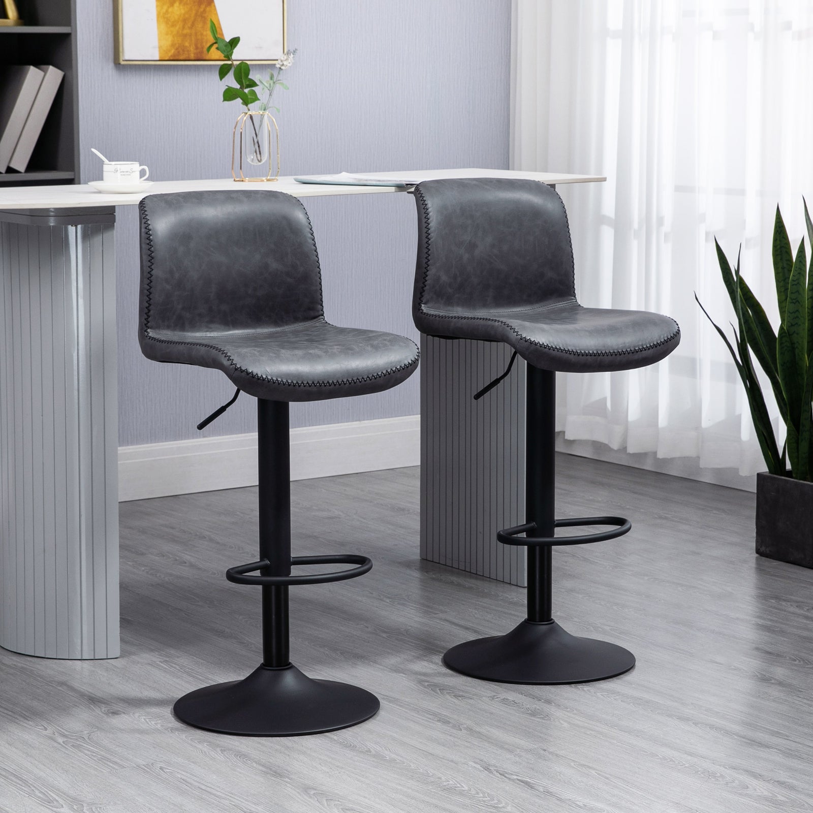 Retro Barstools Set Of 2 Pu Leather Swivel