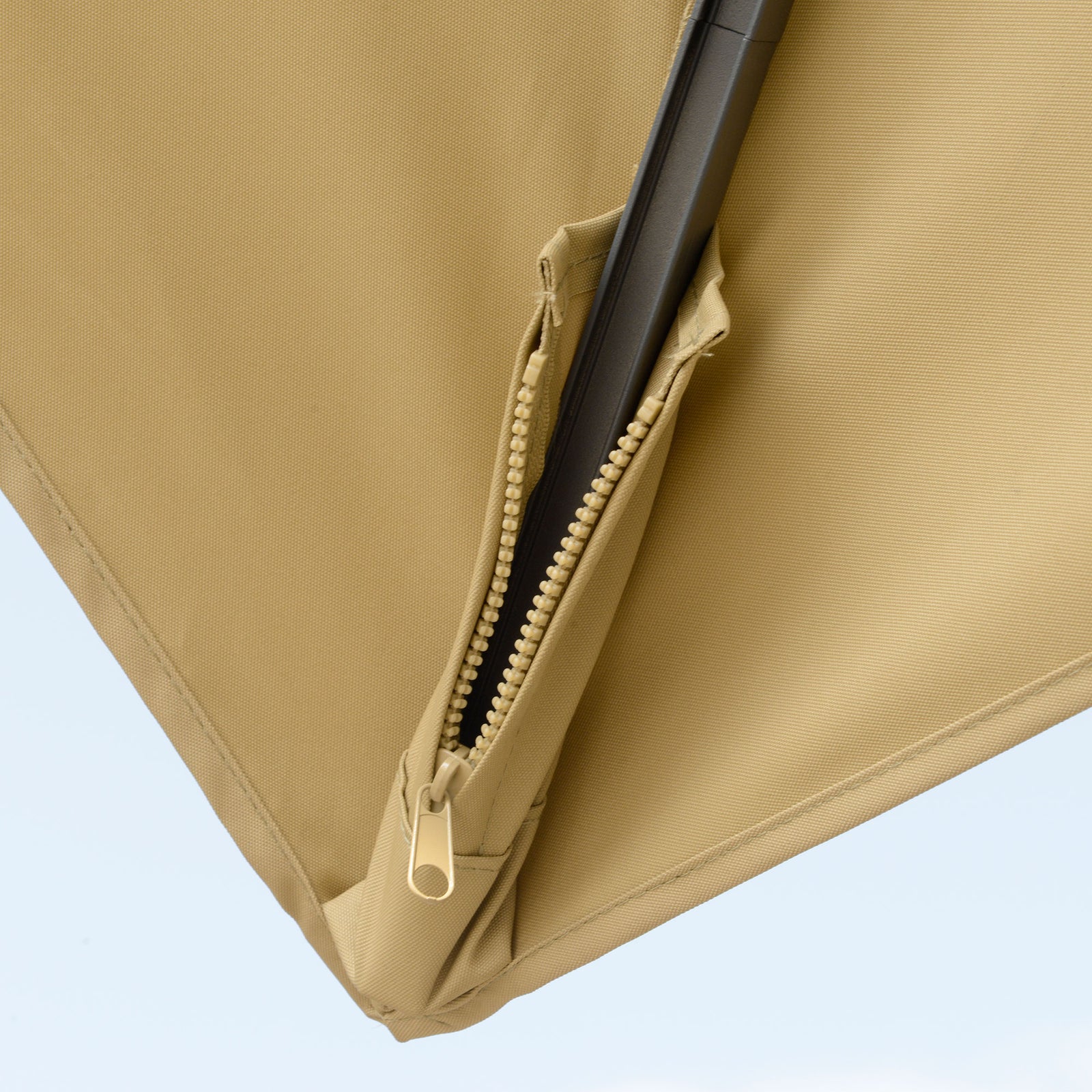 3m Cantilever Parasol W/ Solar Led, Crank, Cross Base | Khaki