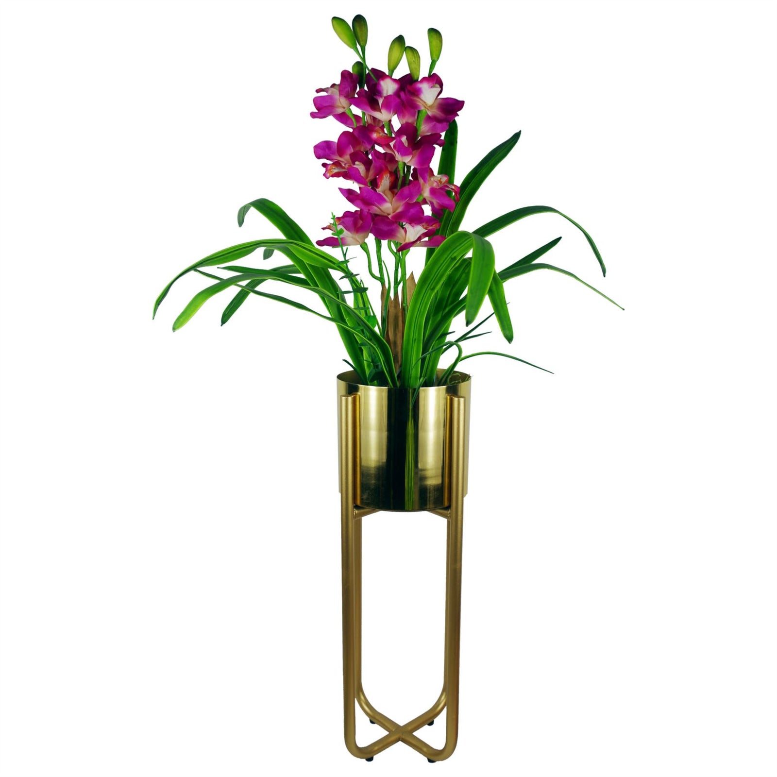 Tall Gold Stand With Gold Metal Planter 62cm X 18cm