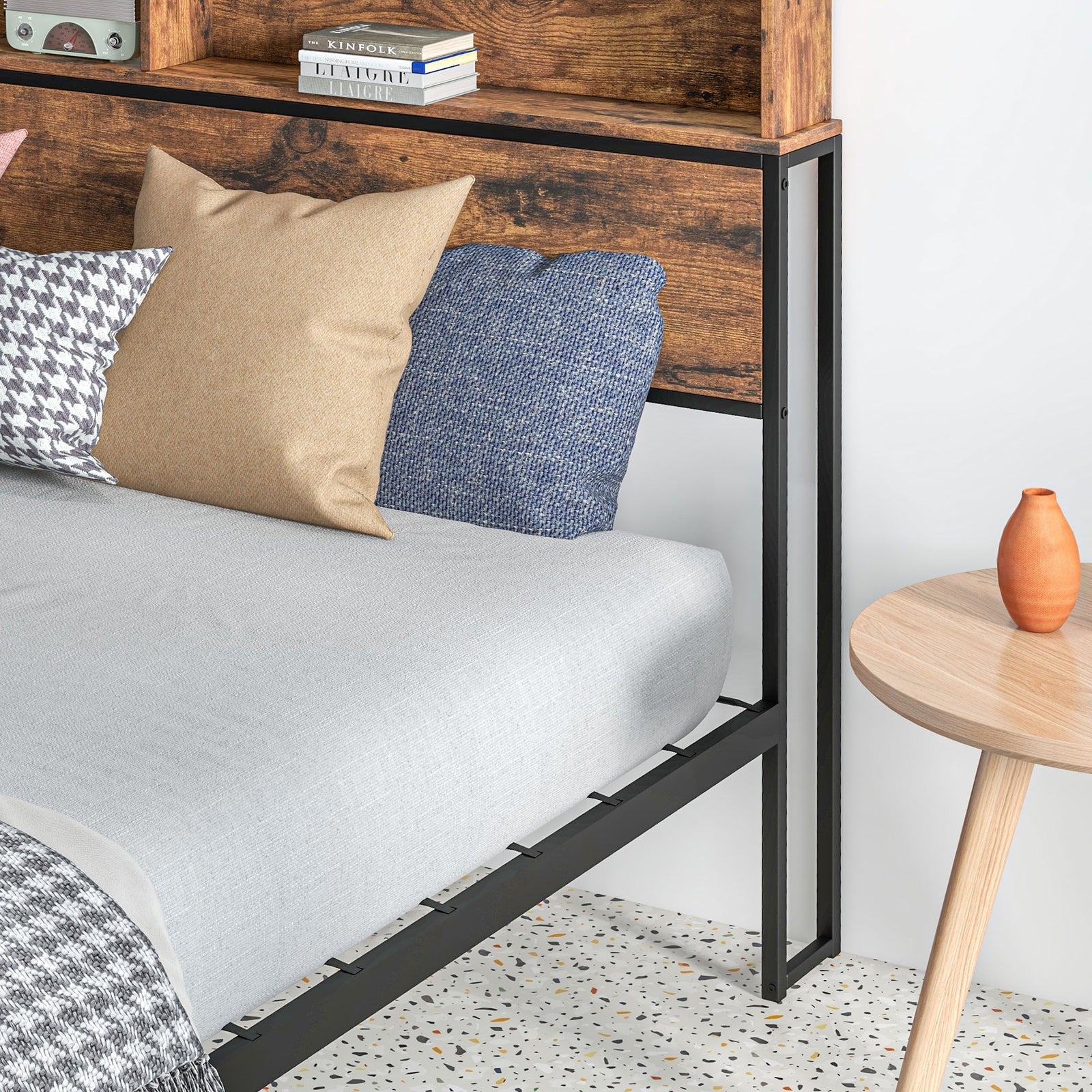 Single/double/king Bed Frame With Storage Headboard | Double | Brown