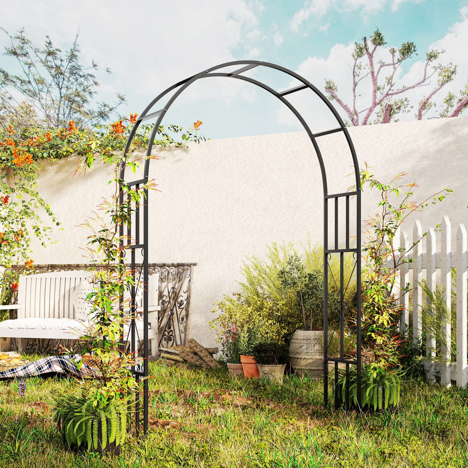 Steel Garden Arch, 2.2m High X 1.5m Wide Metal Garden Trelli