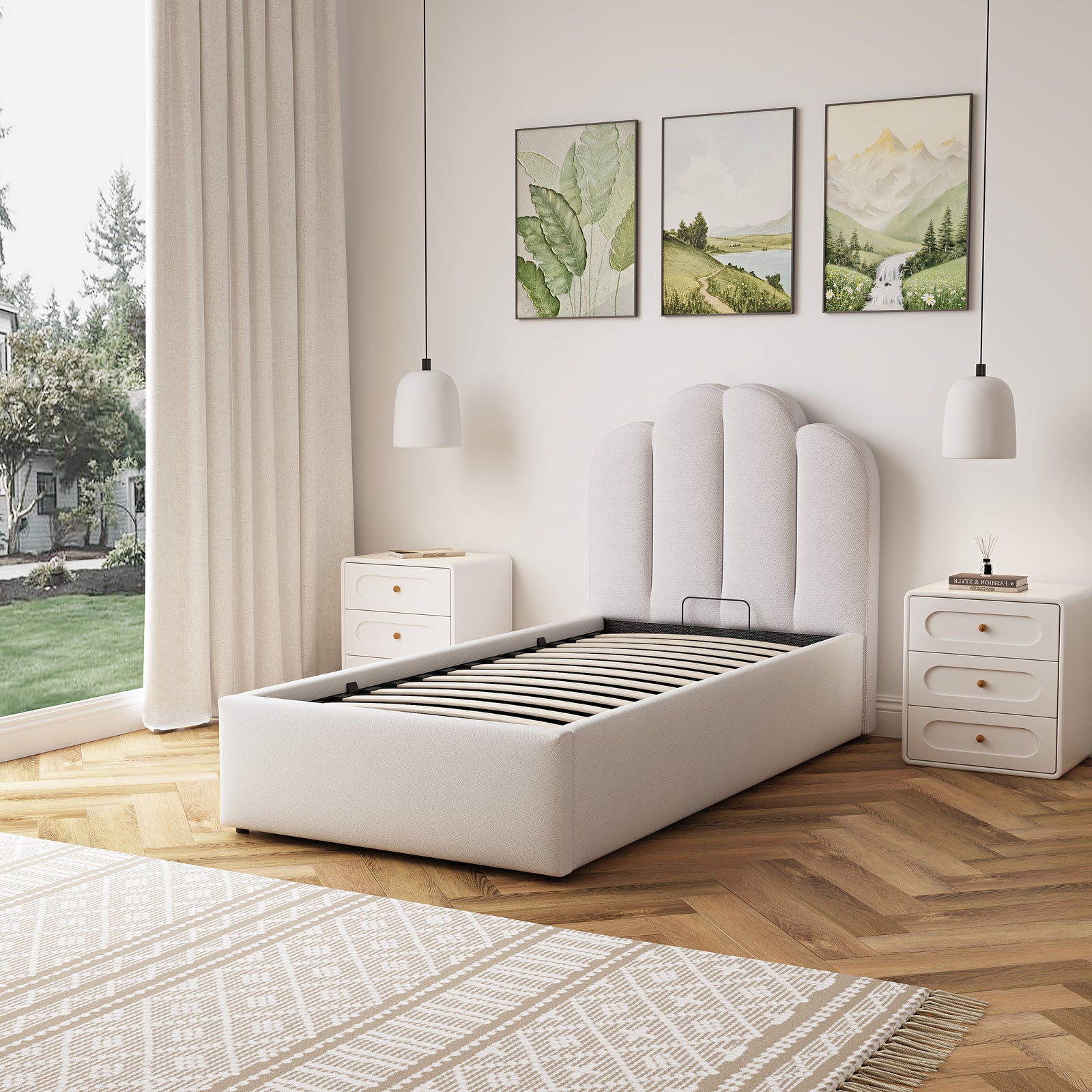 Ranson Fabric Ottoman Bed Frame | Single | Beige