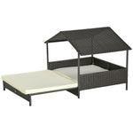 Pawhut Extendable Rattan Dog House W/ Water-resistant Roof, Cushion | Cream