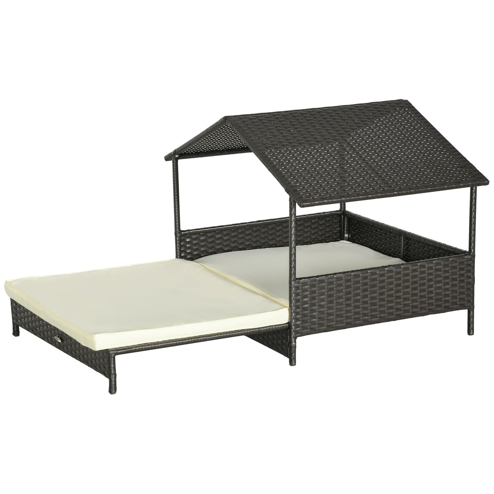 Pawhut Extendable Rattan Dog House W/ Water-resistant Roof, Cushion | Cream