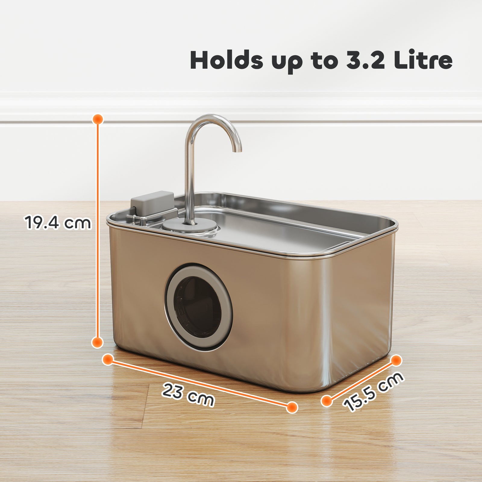 Pawhut 3.2l Cat Water Fountain For Drinking Stainless Steel Ultra-silent