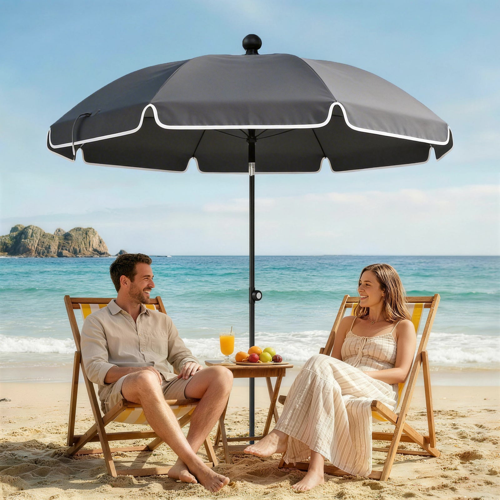 1.8 M Beach Umbrella Parasol With Sand Anchor, Tilt | Grey