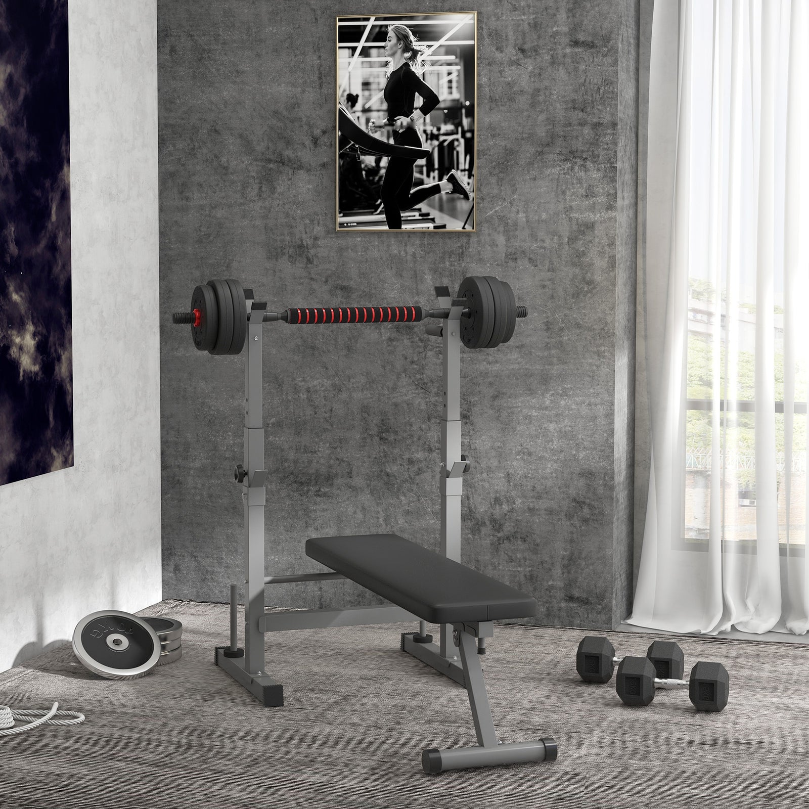 Adjustable Foldable Weight Bench With Barbell Rack