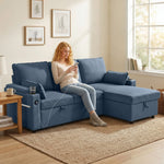 Corner Sofa Bed, L Shaped Sofa With Storage Chaise, Usb Ports | Blue