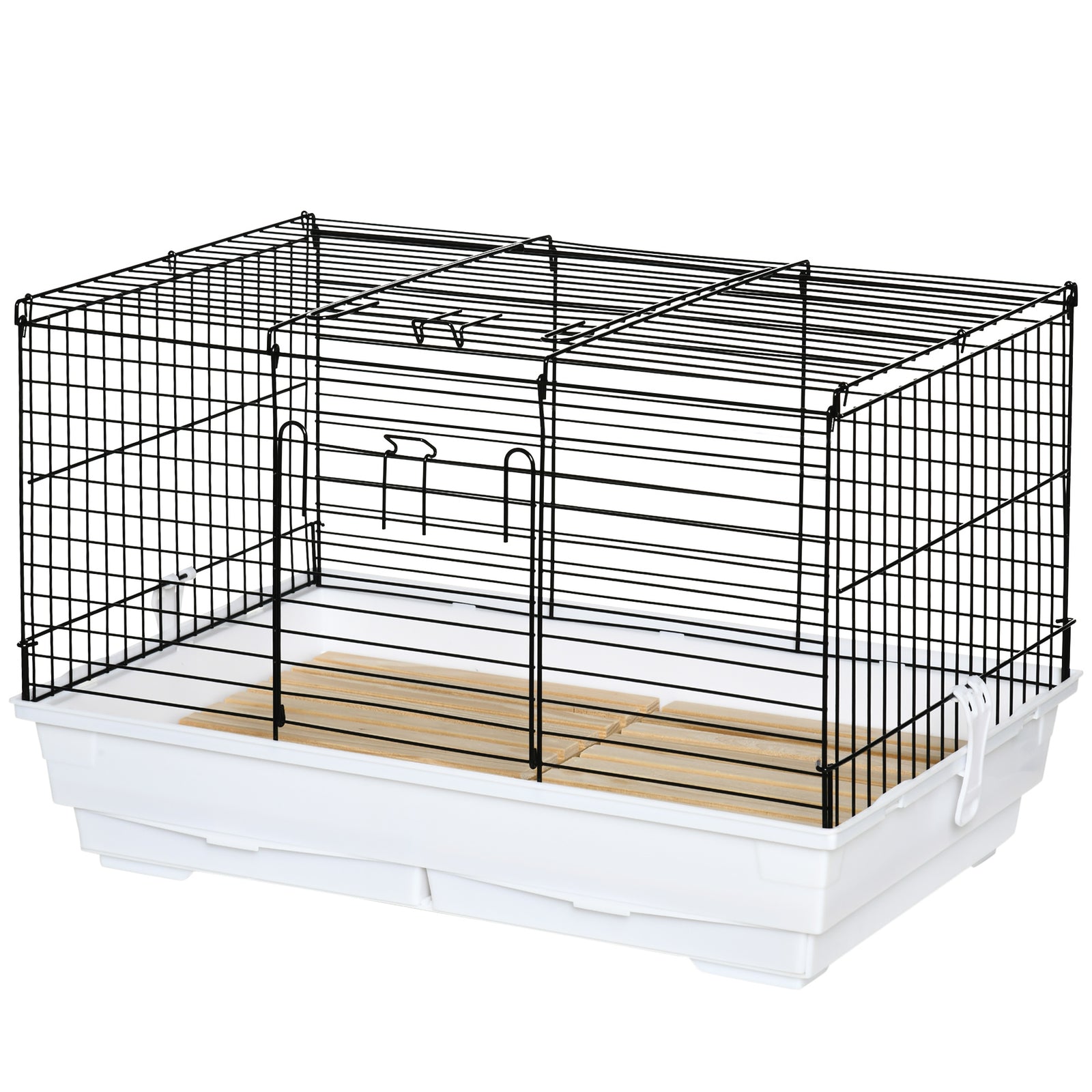 PawHut Small Pet Cage, Indoor Rabbit Guinea Pig House W/ Wood Floor, Trays