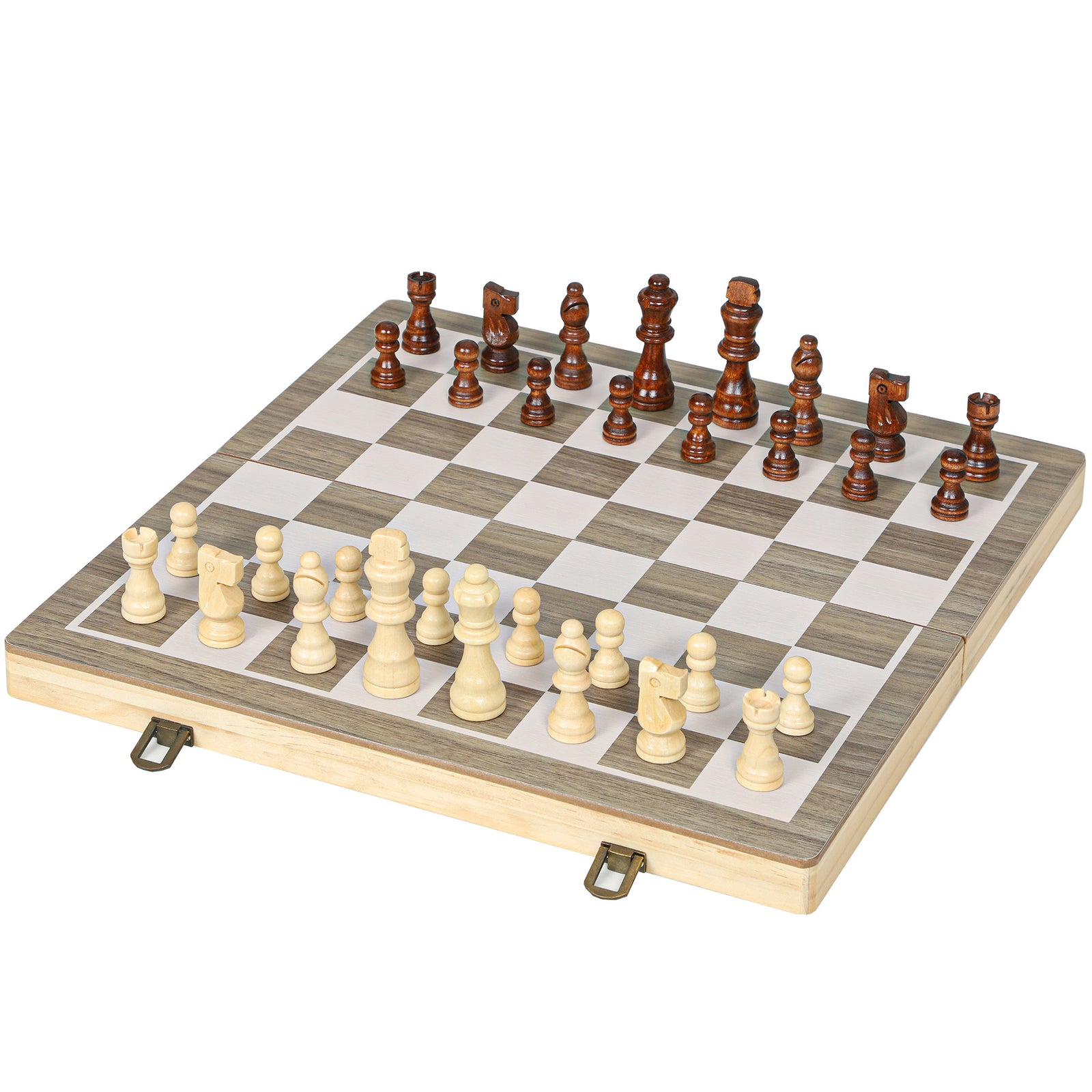 SPORTNOW 15 Inch Chess Set, Foldable Chess And Draughts Set, Brown