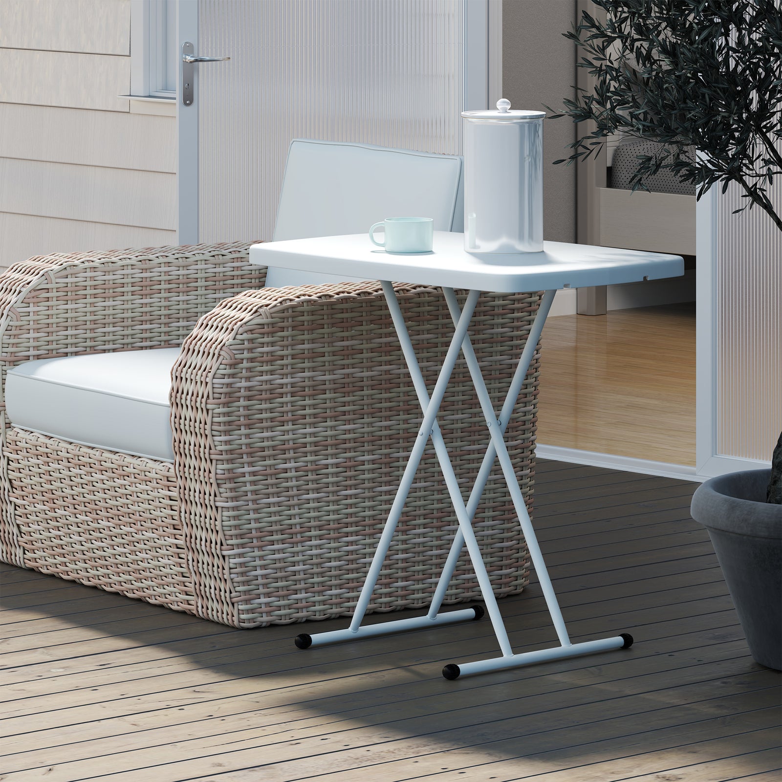 Folding Coffee Table, Height Adjustable Bistro Table | White