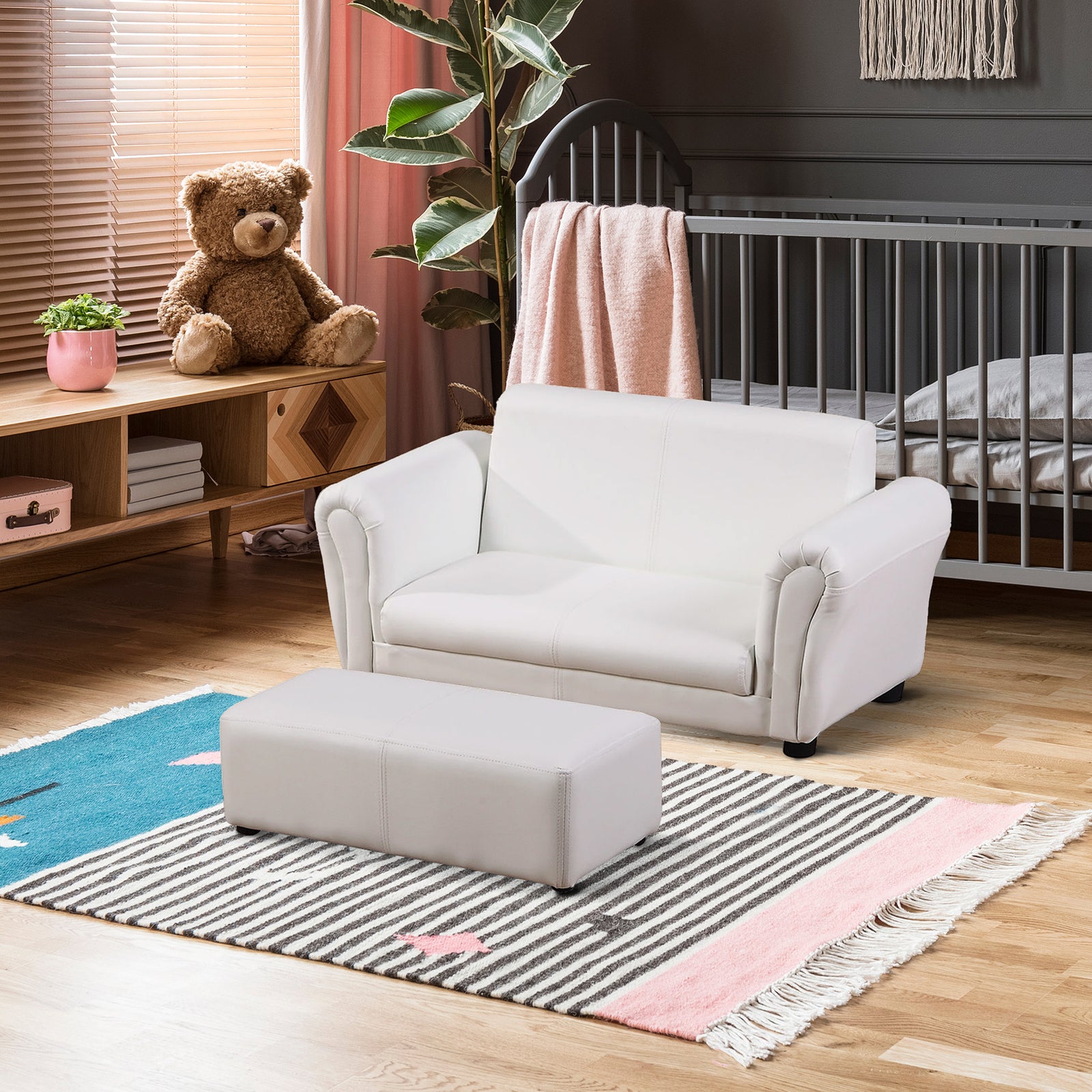 Kids Sofa 2 Seater Childrens Armchair Furniture Bedroom Playroom | White