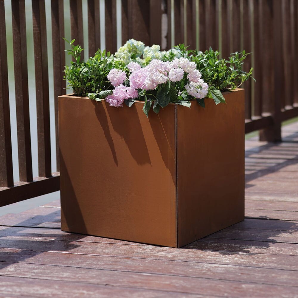 Corten Steel Straight Edge Cube Planter | 50cm x 50cm x 50cm | Brown