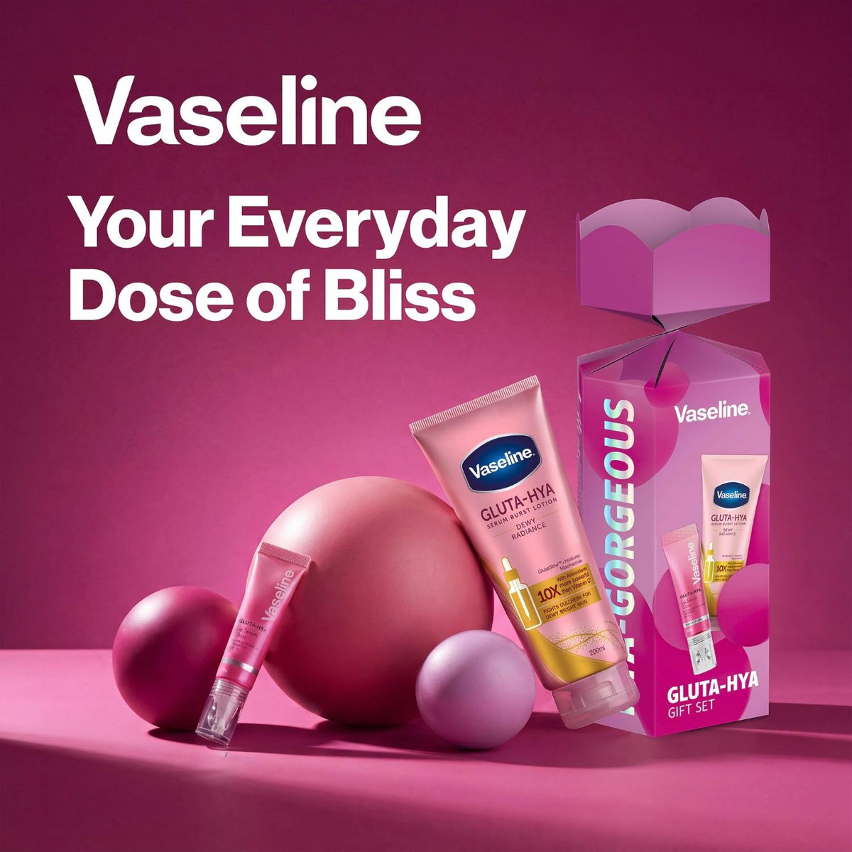Vaseline Gluta-hya Gorgeous Gift Set: Lotion, Serum & Lip Glow