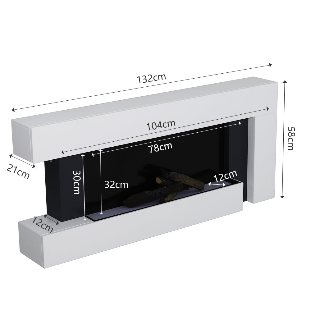52-inch Electric Fireplace Suite, Black Fire With White Surround & Left Night Light, Remote Control