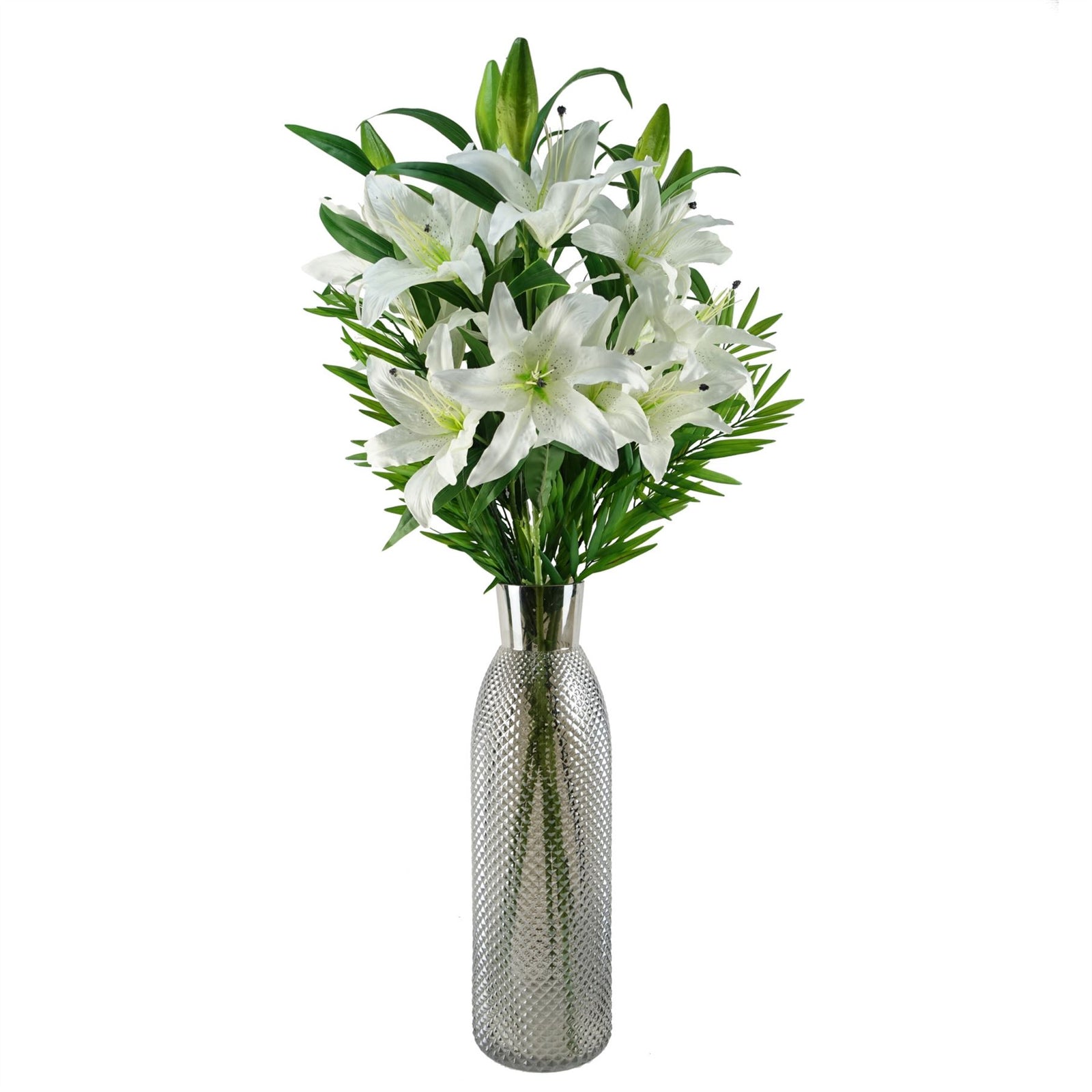Pack Of 6 X 100cm Artificial Large White Lily Stem 18 Flowers
