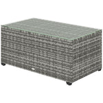 Outdoor Coffee Table, Glass Top Rattan Side Table | Light Grey